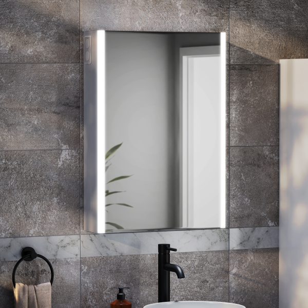 Toreno 500 x 700mm LED Illuminated Bluetooth Mirror Cabinet with Motion Sensor, Anti Fog & Shaving Socket