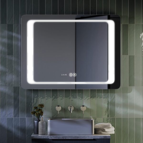 Toreno 800 x 600mm LED Illuminated Mirror with Anti Fog, Dimmer, Touch Sensor, Time/Temperature Display and Shaving Port - Image 5