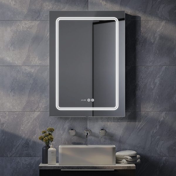 Toreno 500x700mm LED Illuminated Border Mirror with Anti Fog, Dimmer, Digital Clock & Touch Sensor - Image 2