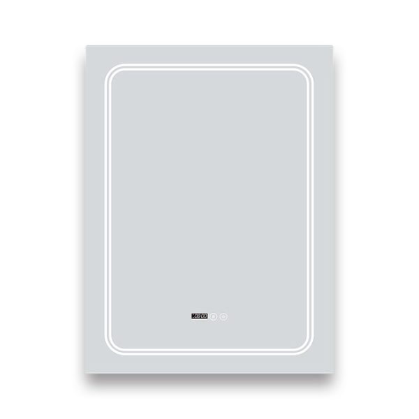Toreno 500x700mm LED Illuminated Border Mirror with Anti Fog, Dimmer, Digital Clock & Touch Sensor - Image 3
