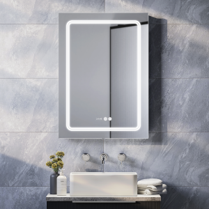 Toreno 500x700mm LED Illuminated Border Mirror with Anti Fog, Dimmer, Digital Clock & Touch Sensor