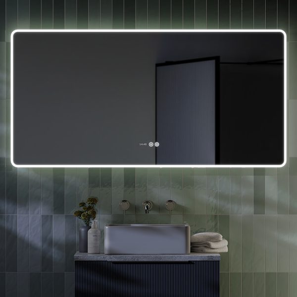 Toreno 1200 x 600mm Bluetooth LED Illuminated Mirror with Anti Fog, Shaver Socket, Touch Sensor, and Time Display - Image 4