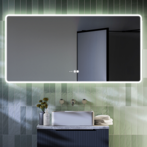 Toreno 1200 x 600mm Bluetooth LED Illuminated Mirror with Anti Fog, Shaver Socket, Touch Sensor, and Time Display