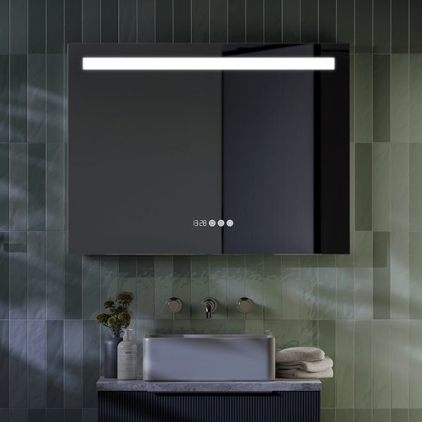 Toreno 800 x 600mm LED Illuminated Mirror with Anti Fog, Digital Clock & Touch Sensor - Image 3