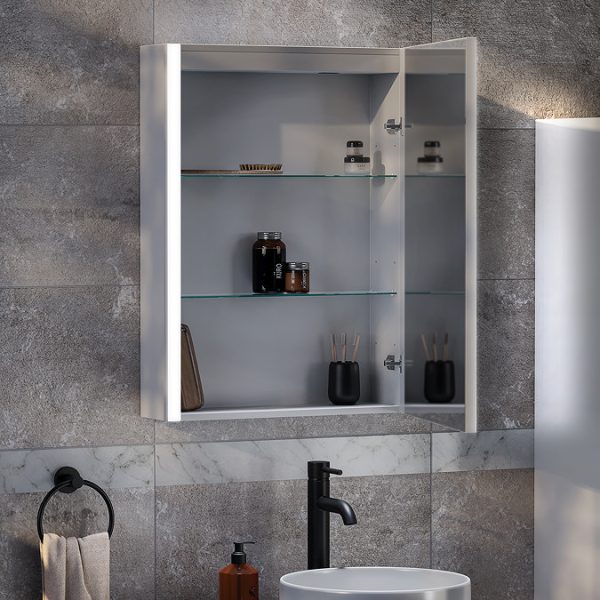 Arezzo 500 x 700mm LED Illuminated Mirror Cabinet with Anti Fog, Dimmer, Touch Sensor and Shaver Socket - Image 5