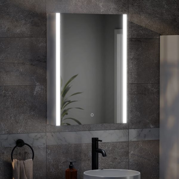Arezzo 500 x 700mm LED Illuminated Mirror Cabinet with Anti Fog, Dimmer, Touch Sensor and Shaver Socket - Image 2