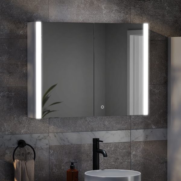 Arezzo 800 x 600mm LED Illuminated Mirror Cabinet with Anti Fog, Dimmer, Touch Sensor and Shaver Socket - Image 2