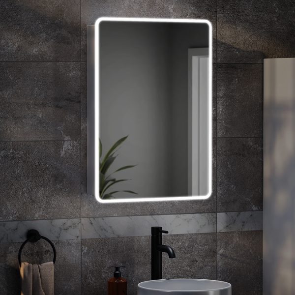 Toreno 500 x 700mm LED Illuminated Mirror Cabinet with Motion Sensor, Anti Fog & Shaving Socket - Image 3