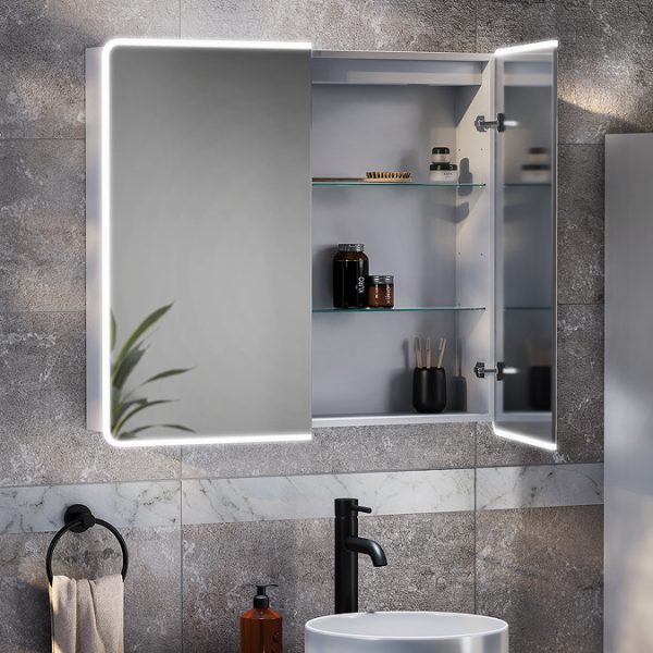 Toreno 700 x 800mm LED Illuminated 2 Door Mirror Cabinet with Motion Sensor, Anti Fog & Shaving Socket - Image 5