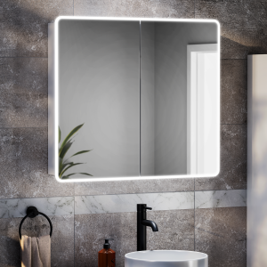 Toreno 700 x 800mm LED Illuminated 2 Door Mirror Cabinet with Motion Sensor, Anti Fog & Shaving Socket