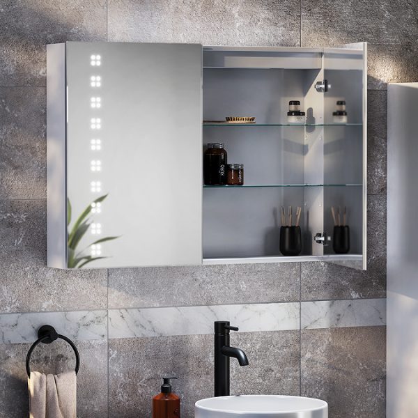 Toreno 800 x 600mm LED Illuminated 2 Door Mirror Cabinet with Motion Sensor - Image 2