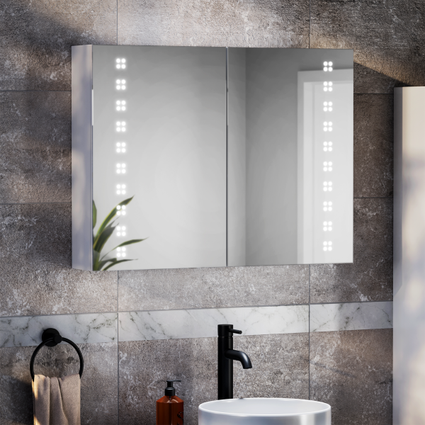 Toreno 800 x 600mm LED Illuminated 2 Door Mirror Cabinet with Motion Sensor