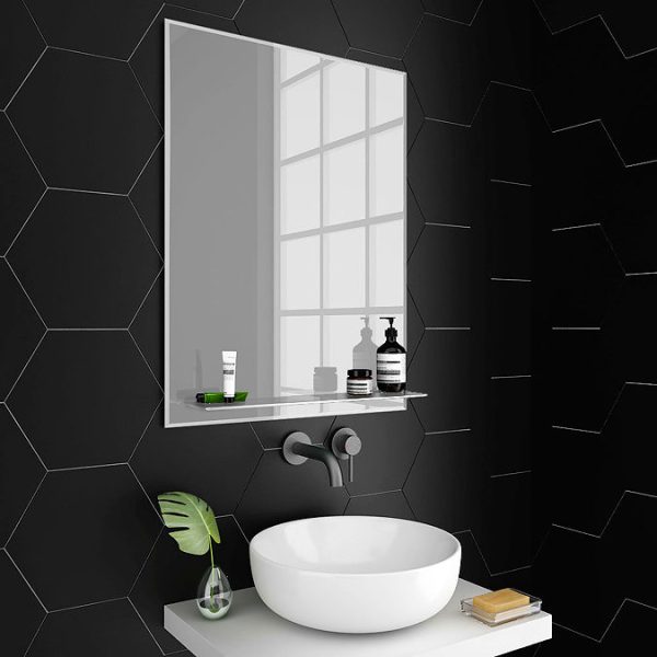 Trafalgar 600 x 800mm Bevelled Bathroom Mirror with Glass Shelf - Image 3