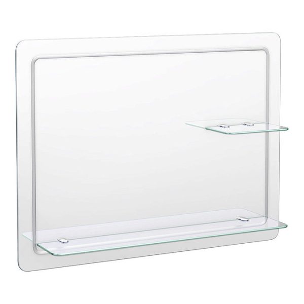Trafalgar 800 x 600mm Rectangular Bevelled Bathroom Mirror with 2 x Glass Shelves - Image 2