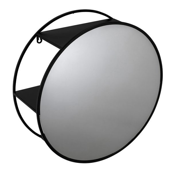 Croydex 500mm Matt Black Circular Wall Mounted Steel Mirror with Shelving - Image 3