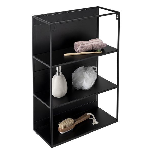 Croydex 600 x 400mm Matt Black Rectangular Wall Mounted Mirror with Shelving - Image 3