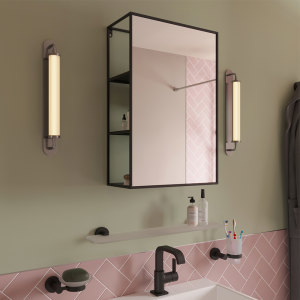 Croydex 600 x 400mm Matt Black Rectangular Wall Mounted Mirror with Shelving