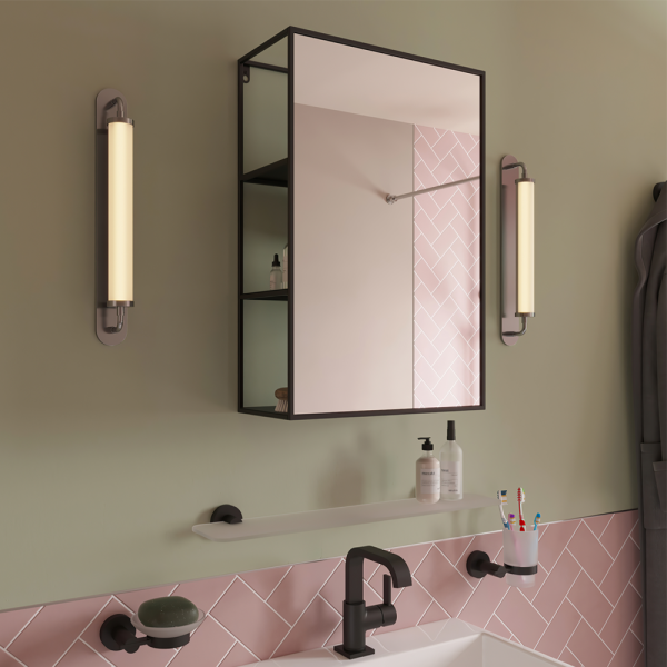 Croydex 600 x 400mm Matt Black Rectangular Wall Mounted Mirror with Shelving