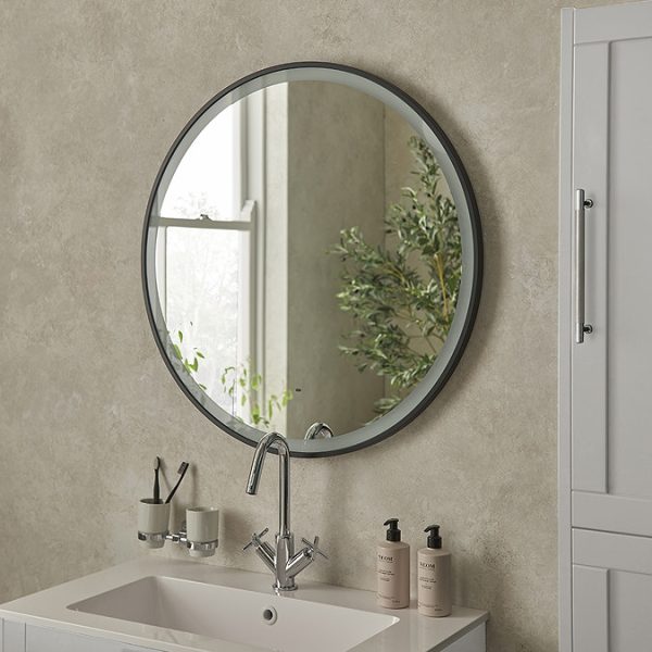 Heritage Newick Black 800mm Illuminated Circular Mirror with Demister Pad - Image 2