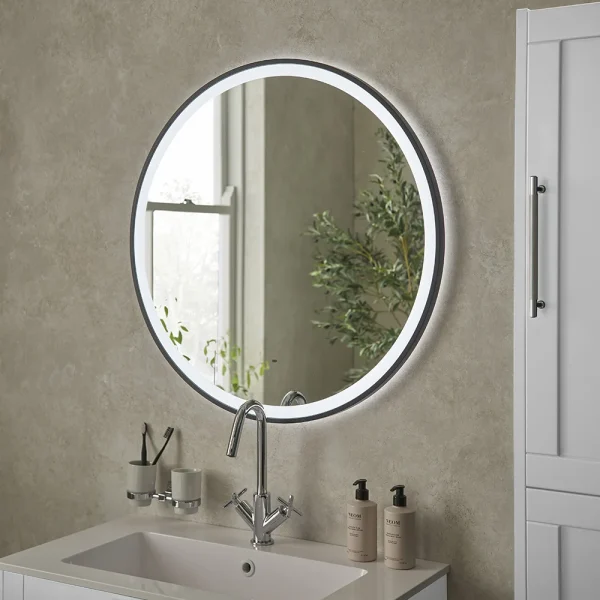 Heritage Newick Black 800mm Illuminated Circular Mirror with Demister Pad