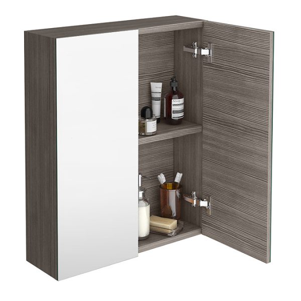 Brooklyn 600mm Grey Avola Bathroom Mirror Cabinet   2 Door - Image 5