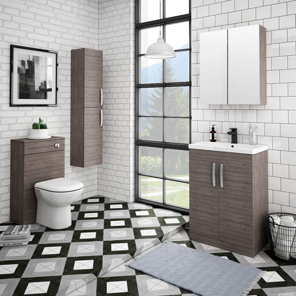 Brooklyn 600mm Grey Avola Bathroom Mirror Cabinet   2 Door - Image 4