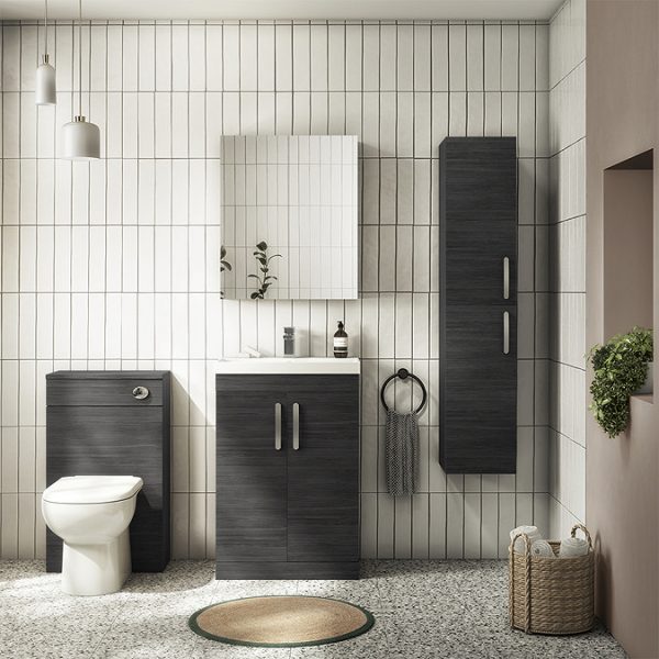 Brooklyn 600mm Black Bathroom Mirror Cabinet   2 Door - Image 2