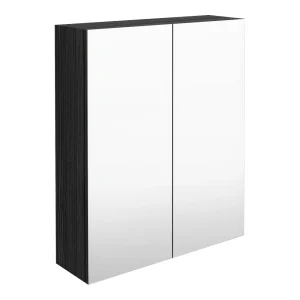 Brooklyn 600mm Black Bathroom Mirror Cabinet   2 Door