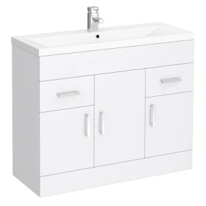 Toreno Basin Unit   1000mm Modern High Gloss White with Mid Edged Basin