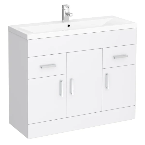 Toreno Basin Unit   1000mm Modern High Gloss White with Mid Edged Basin