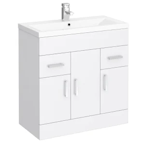Toreno Basin Unit   800mm Modern High Gloss White with Mid Edged Basin