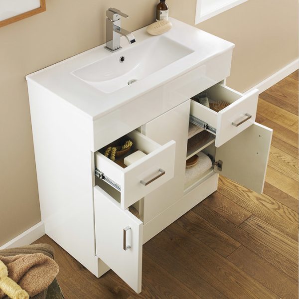 Toreno Vanity Sink With Cabinet   800mm Modern High Gloss White - Image 3