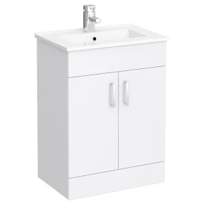 Toreno Vanity Sink With Cabinet   600mm Modern High Gloss White