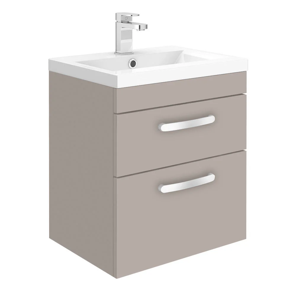 Modern 500mm Matt Stone Grey 2 Drawer Wall Hung Vanity Unit