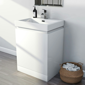 Mode Hardy White 600mm 2 Drawer Floor Standing Vanity Unit with Resin Basin