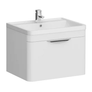 Monza Gloss White Wall Hung 1 Drawer Vanity Unit with Chrome Handle   W600 x D445mm