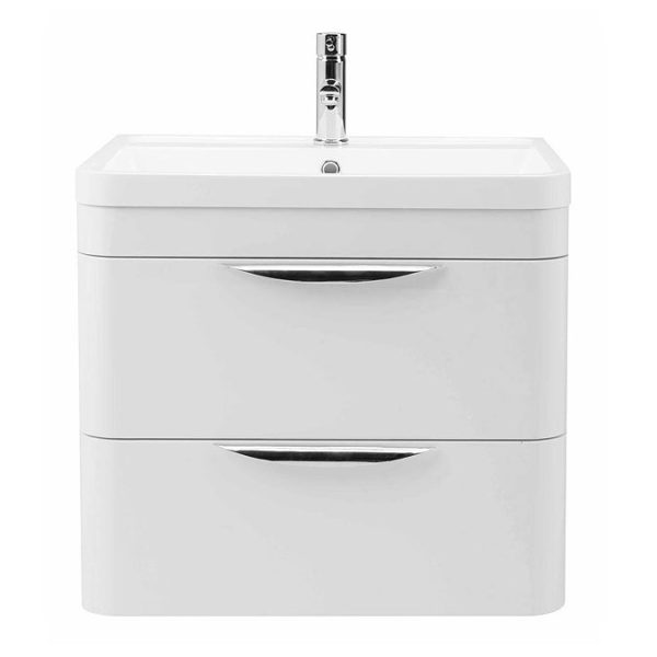 Monza Wall Hung 2 Drawer Vanity Unit w. Chrome Handles W600 x D445mm   Gloss White - Image 3