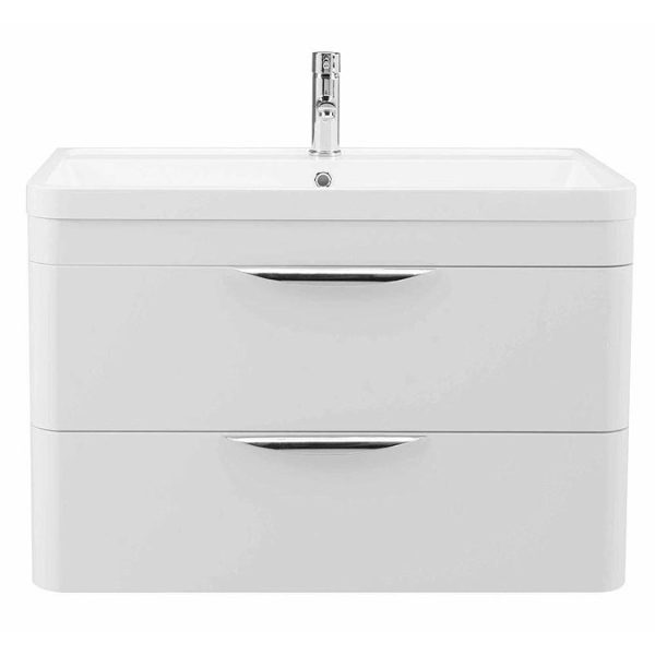 Monza Wall Hung 2 Drawer Vanity Unit w. Chrome Handles W800 x D450mm   Gloss White - Image 4