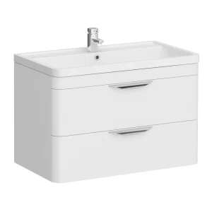 Monza Wall Hung 2 Drawer Vanity Unit w. Chrome Handles W800 x D450mm   Gloss White