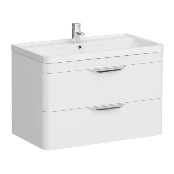 Monza Wall Hung 2 Drawer Vanity Unit w. Chrome Handles W800 x D450mm   Gloss White