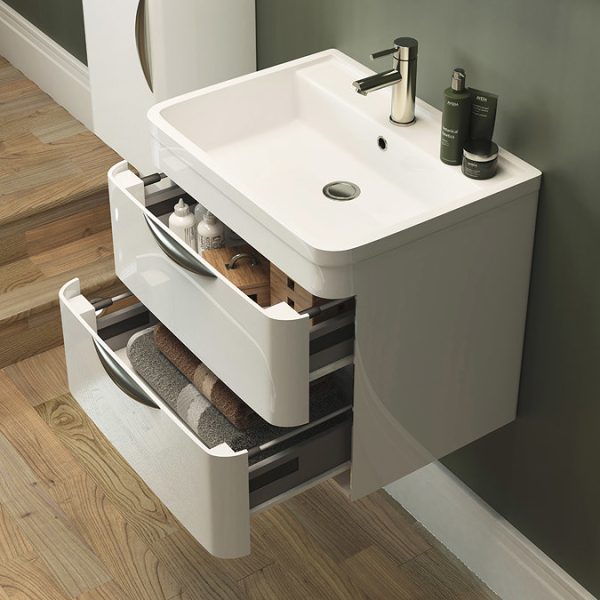 Monza Wall Hung 2 Drawer Vanity Unit w. Chrome Handles W800 x D450mm   Gloss White - Image 3