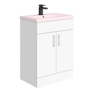 Toreno 600 Basin Unit   High Gloss White with Matt Pink Mid Edged Basin