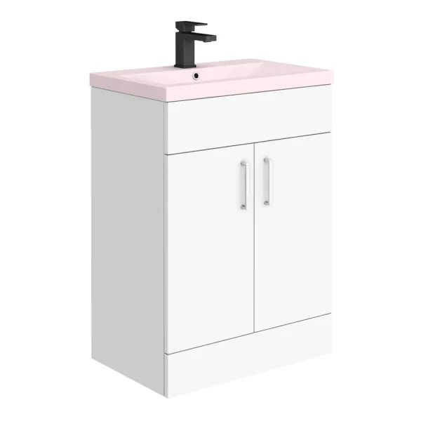 Toreno 600 Basin Unit   High Gloss White with Matt Pink Mid Edged Basin