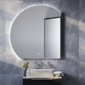 Mercury LED Backlit Circular Corner Fix Mirror 830 x 870mm with Anti Fog and Touch Sensor (Right Hand Version)