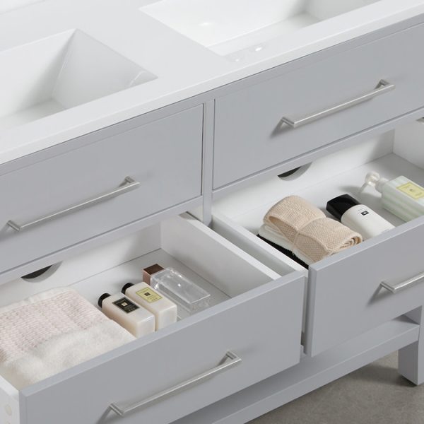 Montrose 1200mm Dove Grey Double Basin Vanity Unit with Chrome Handles and Slatted Shelf - Image 2
