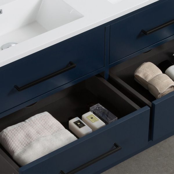 Montrose 1200mm Indigo Blue Double Basin Vanity Unit with Matt Black Handles and Slatted Shelf - Image 2