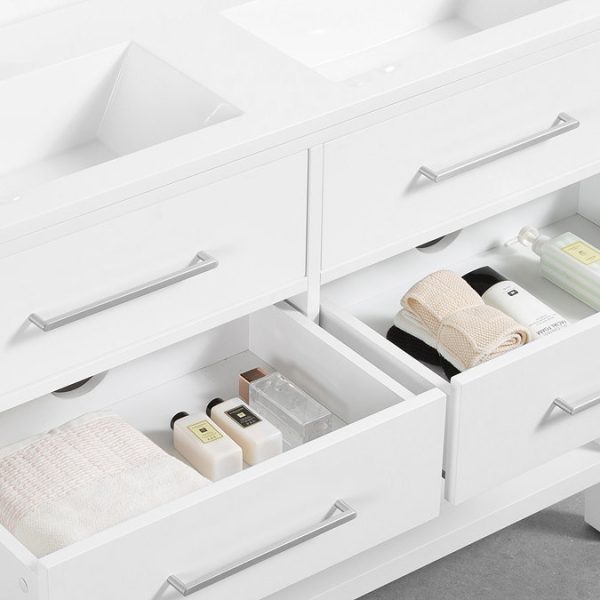 Montrose 1200mm White Double Basin Vanity Unit with Chrome Handles and Slatted Shelf - Image 3