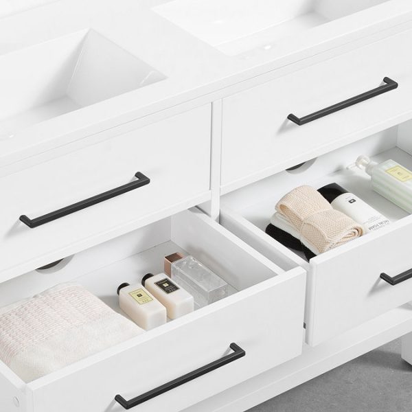 Montrose 1200mm White Double Basin Vanity Unit with Matt Black Handles and Slatted Shelf - Image 2