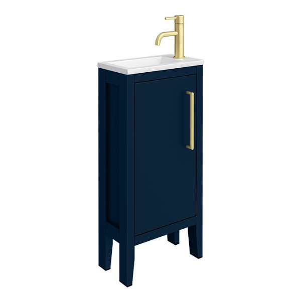 Montrose 400mm Indigo Blue Cloakroom Vanity Unit with Brushed Brass Handle - Image 6