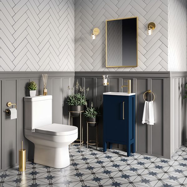 Montrose 400mm Indigo Blue Cloakroom Vanity Unit with Brushed Brass Handle - Image 2